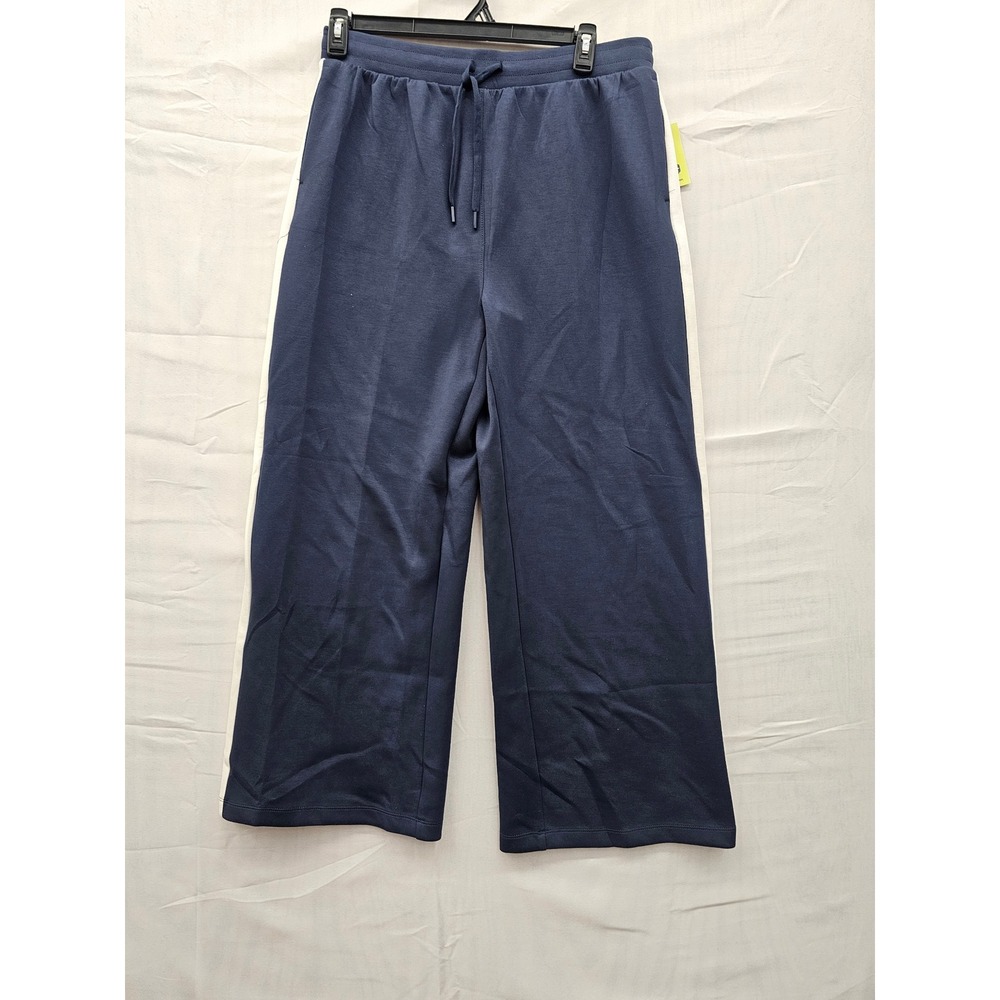 All in Motion Airy Sleek Wide Leg Pant Navy Blue Cream High Rise Large NWT